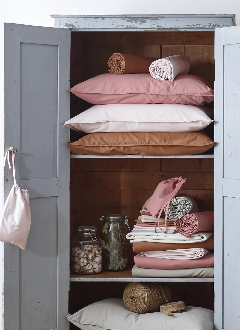 TAIE D'OREILLER UNIE EN COTON LAVÉ BIO ROSE PÂLE
