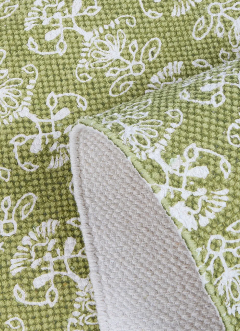 TAPIS EN COTON IMPRIMÉ FLORAL VERT ANIS
