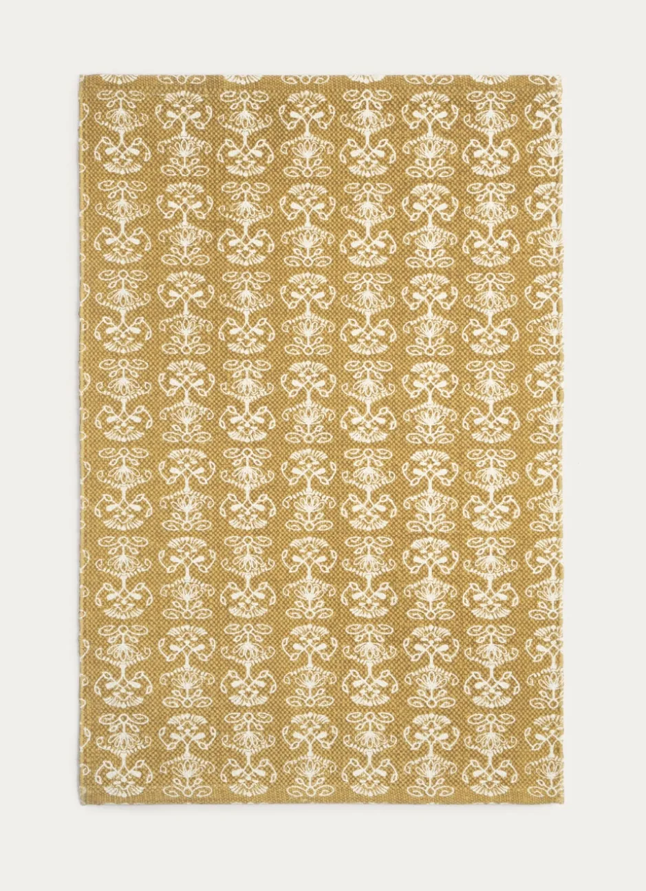 TAPIS EN COTON IMPRIMÉ FLORAL OCRE