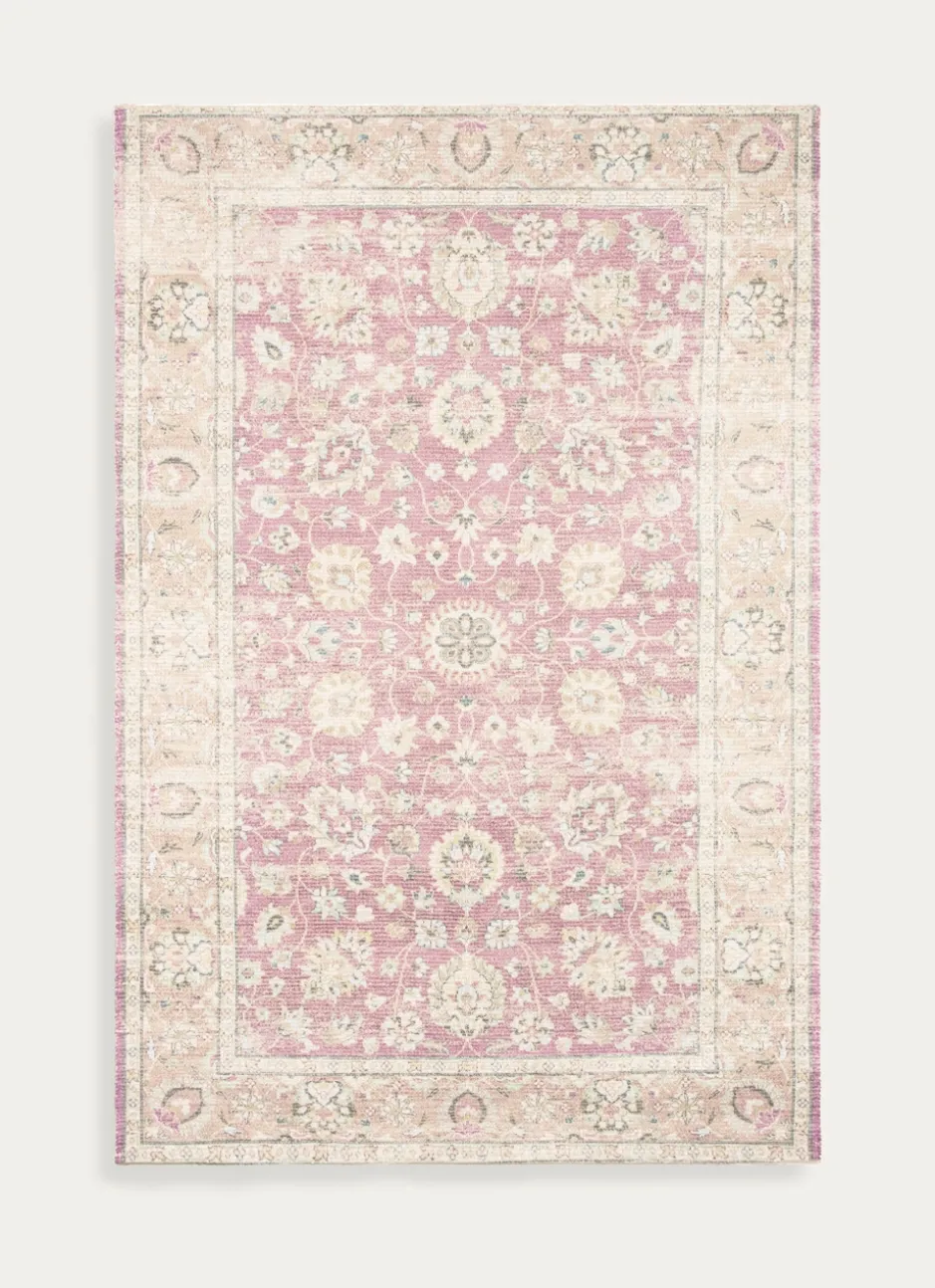 TAPIS IMPRIMÉ MOTIFS PERSES HISPAHAN ROSE CLAIR