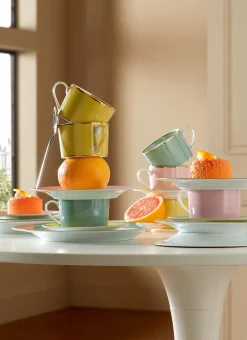 TASSE AVEC SOUCOUPE EN PORCELAINE COLORÉE TILLEUL