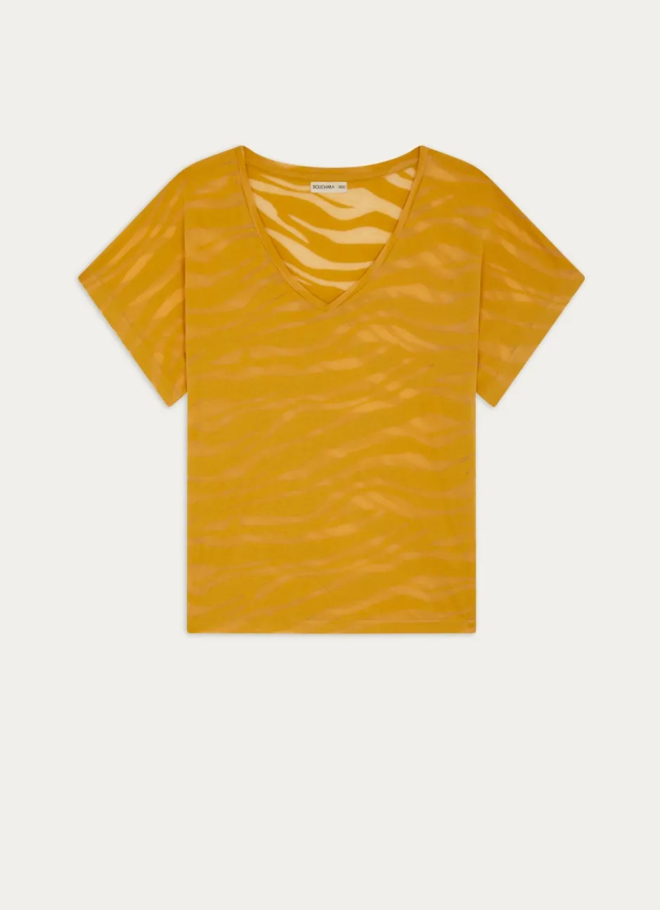 TEE-SHIRT MANCHES COURTES À ENCOLURE V EN COTON JAUNE CURRY