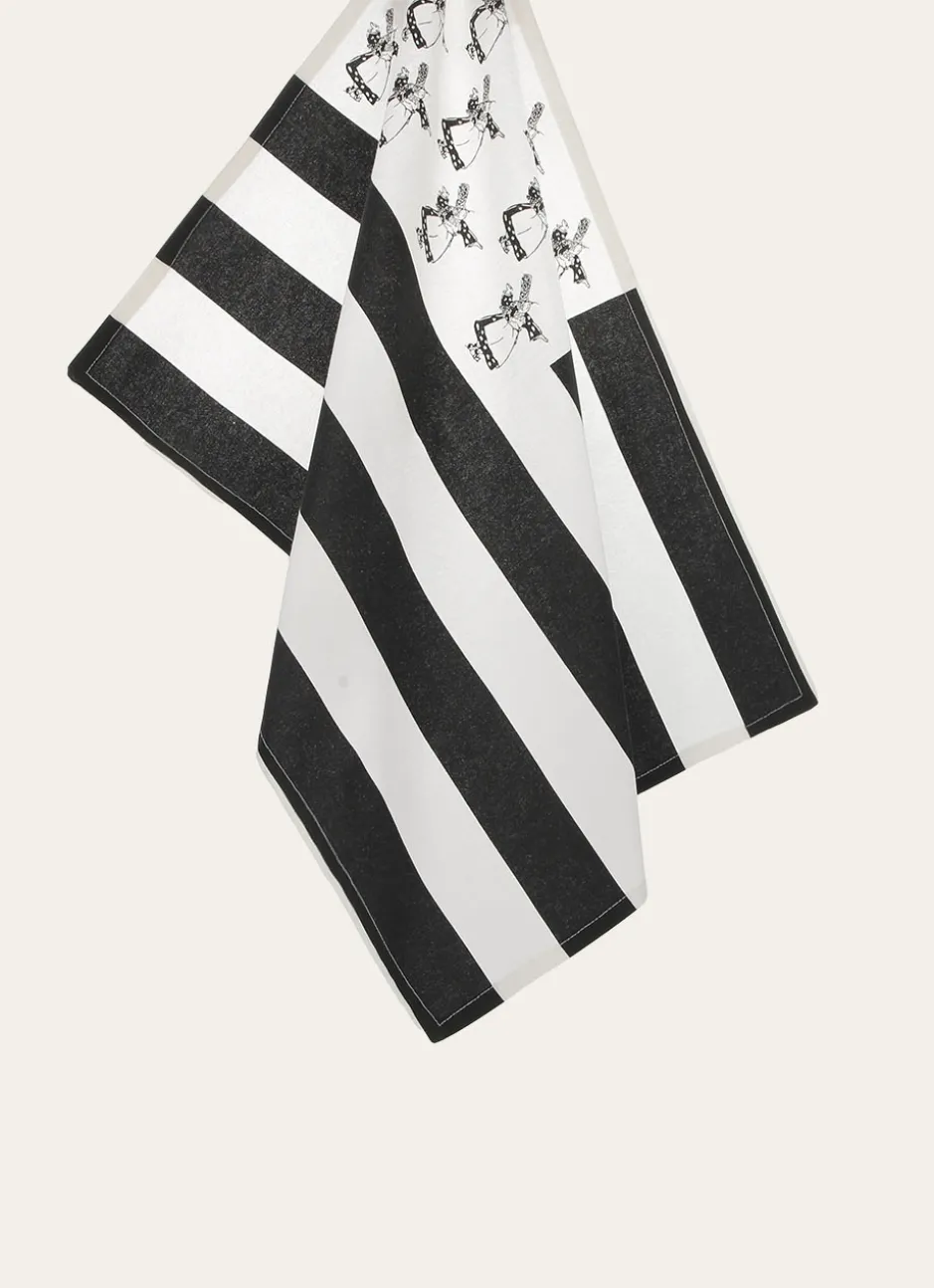 TORCHON EN COTON DRAPEAU BRETON BLANC