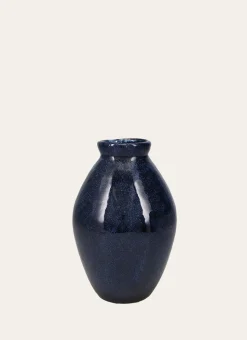 VASE EMAILLÉ FORME BOMBE BLEU
