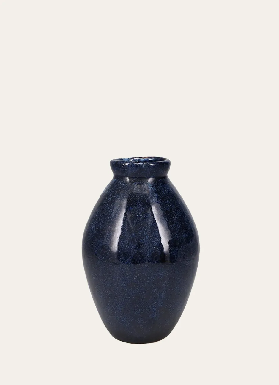 VASE EMAILLÉ FORME BOMBE BLEU