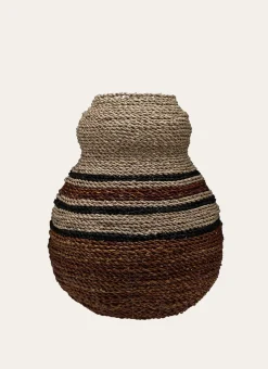 VASE EN FIBRES NATURELLES MÉNIR BEIGE / OCRE