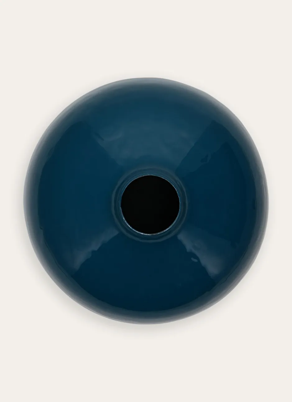 VASE EN MÉTAL COLORÉ FINITION ÉMAILLÉE BLEU PÉTROLE