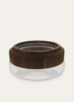 VASE EN VERRE AVEC FOURREAU EN BOIS TRANSPARENT/MARRON