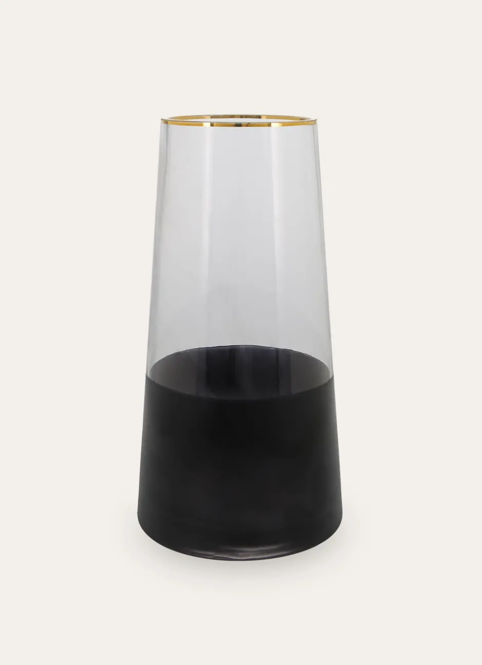 VASE EN VERRE BICOLORE AVEC LISERET DORÉ TRANSPARENT/NOIR
