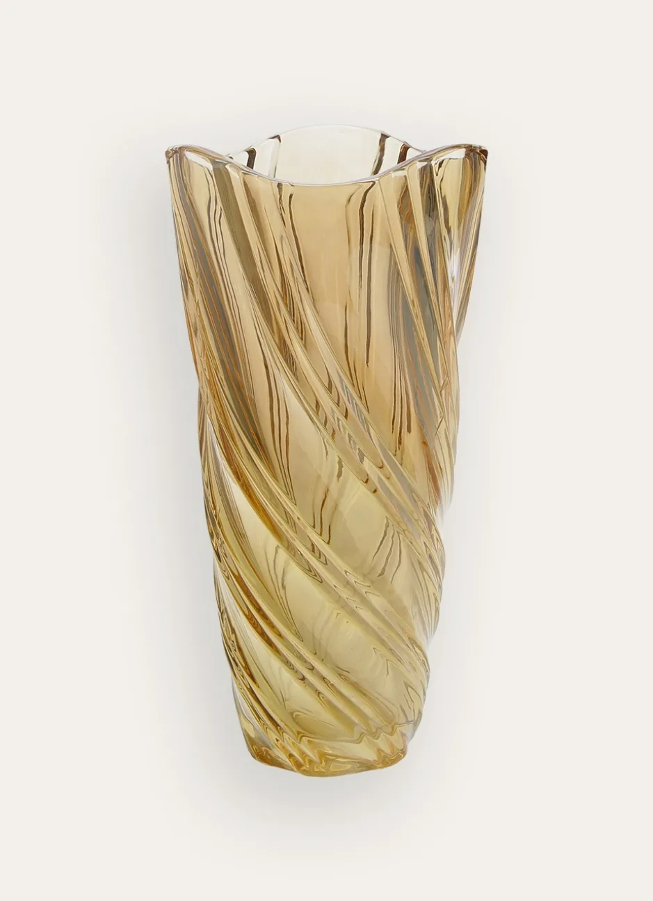 VASE EN VERRE ÉPAIS IRISÉ EFFET DRAPÉ AMBRE