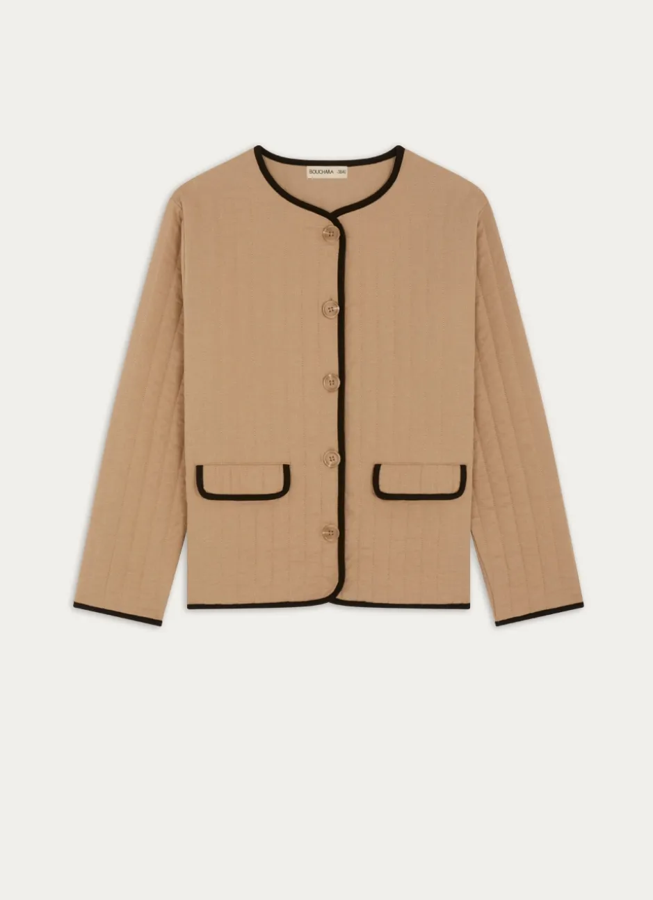 VESTE MATELASSÉE À MANCHES LONGUES BEIGE FONCÉ