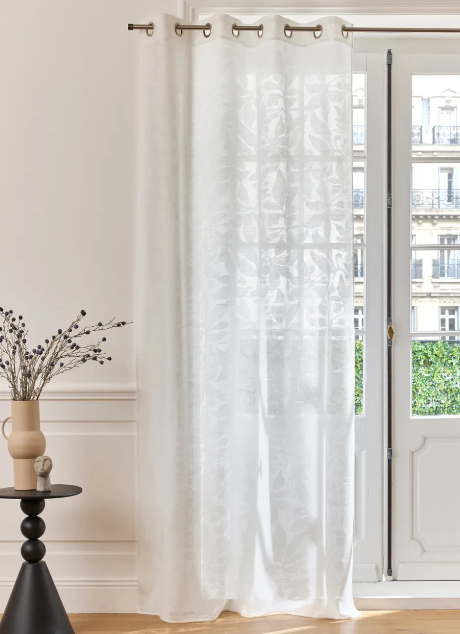 VOILAGE MOTIF VÉGÉTAL JACQUARD TON SUR TON BLANC