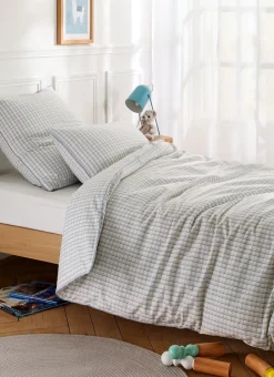 HOUSSE DE COUETTE BÉBÉ À CARREAUX TARTAN BLEU