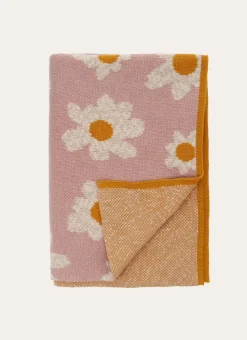 PLAID EN TRICOT DE COTON JACQUARD MOTIF FLORAL ROSE